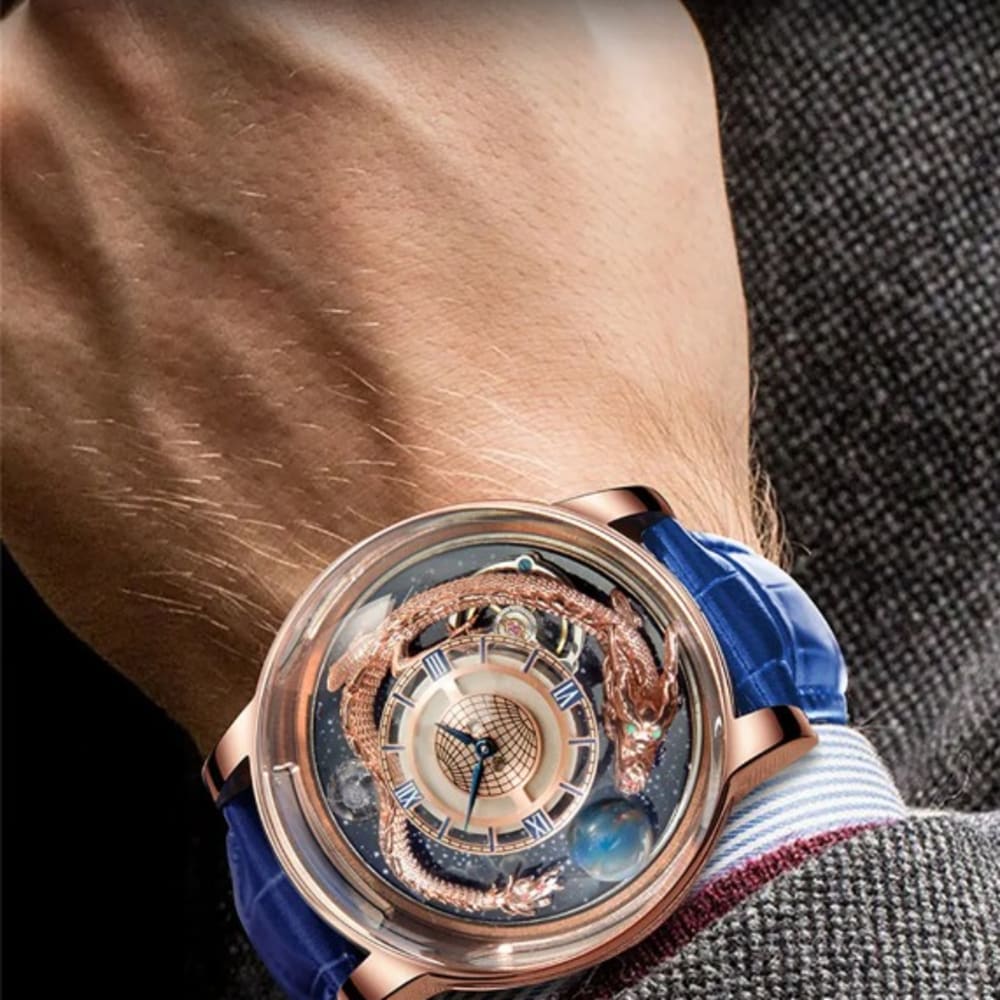 PINDU New Celestial Tourbillon Man Watch: Blue Rose Gold Jacob Co Leather Watch